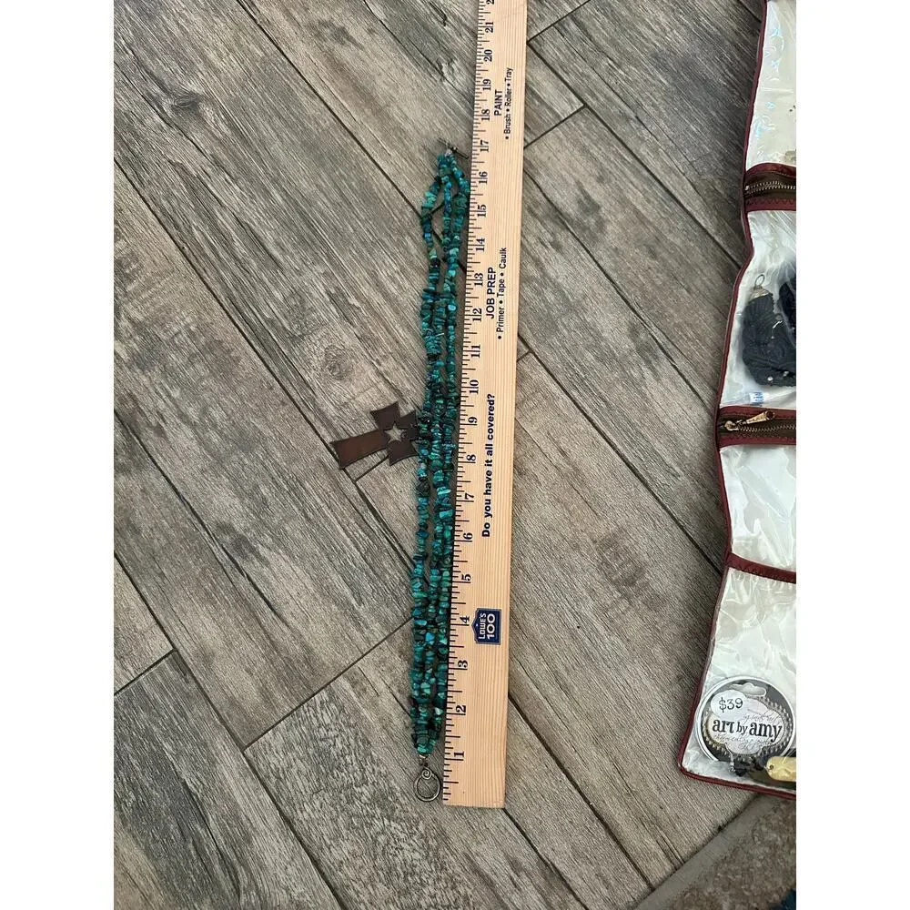 Vintage Women's Turquoise Multi Strand Nugget Cross Necklace